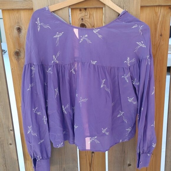 BILLOWY WILFRED 100% SILK Blouse Women's XXS Heron Blouse Crane Flight A… - Picture 1 of 9